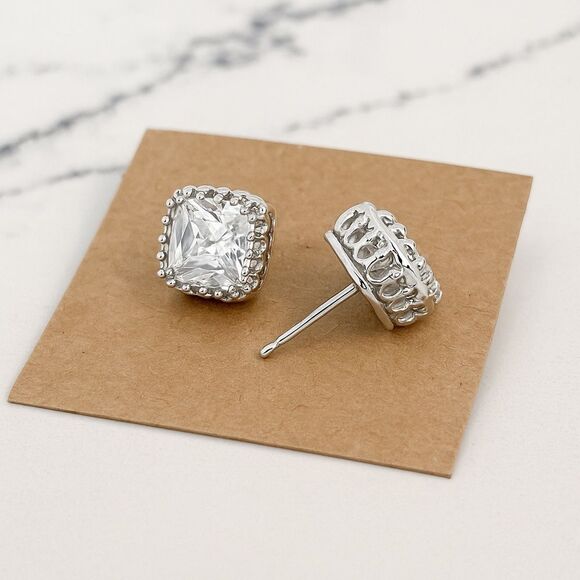 Jewelry - Square Crown Stud Earrings | Silver Tone | NEW